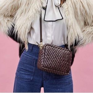 Clare V Midi Sac in Dark Brown Woven Leather